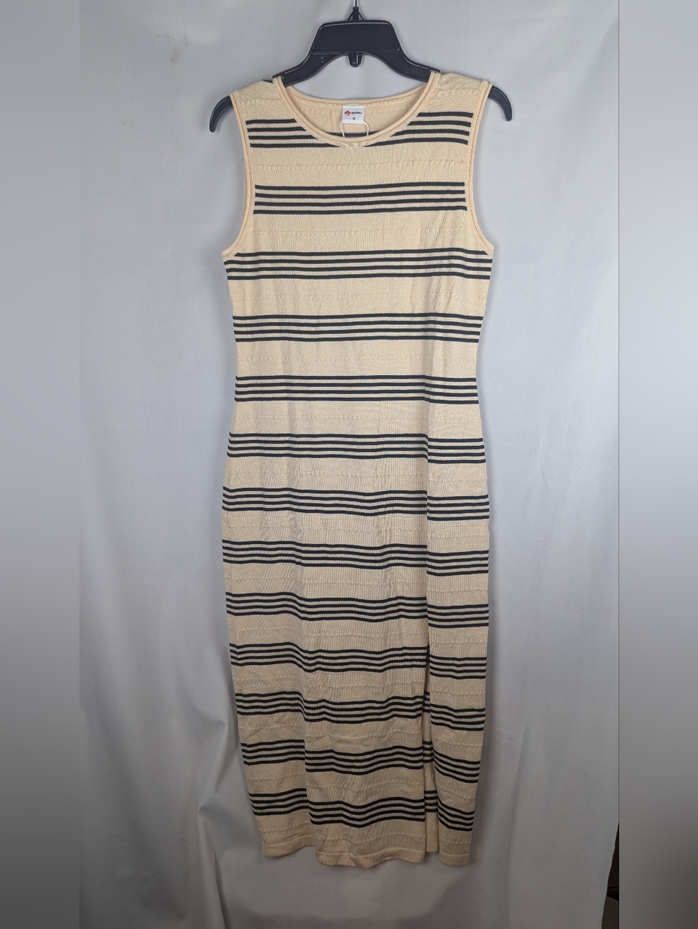 Sleeveless Cream and Black Striped Maxi Dress